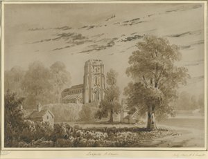 Lichfield - Chiesa di San Chad: disegno in seppia rossa, lug 1842 da Allen Edward Everitt