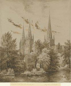 Cattedrale di Lichfield - Vista Sud Ovest: disegno a seppia, Lug 1842