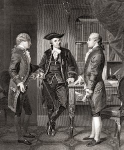 Johann Henry Jules Alexandre von Robaii, Barone de Kalb introduce Lafayette a Silas Deane, da Life and Times of Washington, Volume 1, pub. nel 1857 da Alonzo (after) Chappel