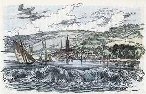 Vista del mascaret della Senna a Caudebec-en-Caux (Caudebec en Caux) nella Senna Marittima, Normandia (la marea della Senna a Caudebec en Caux, Normandia) Incisione da 