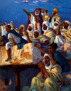 Illustrazione che raffigura arabi in preghiera durante il periodo del Ramadan. Di Nasreddine Dinet (Alphonse-Étienne Dinet). 1861 – 1929