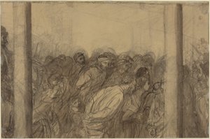 Folla di persone vista tra due colonne [verso] da Alphonse Legros