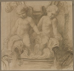 Fontana con putti che cavalcano delfini da Alphonse Legros
