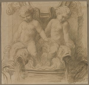 Fontana con putti che cavalcano delfini, seconda metà del 1800 da Alphonse Legros