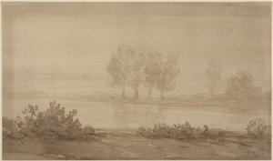 Paesaggio - quattro alberi oltre un fiume da Alphonse Legros