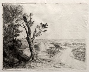 Paesaggio con covoni di paglia da Alphonse Legros