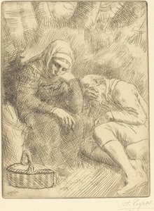 Uomo e moglie seduti lungo la strada con un cesto da Alphonse Legros