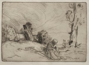 Contadina Seduta vicino a una Siepe da Alphonse Legros