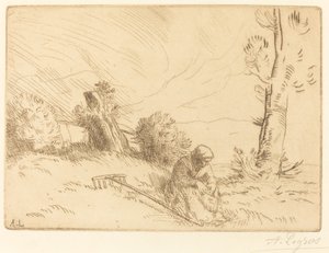 Contadina seduta vicino a una siepe da Alphonse Legros