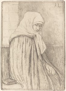 Giovane contadina seduta in una chiesa da Alphonse Legros