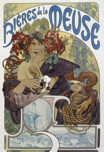 Les bières de la Meuse - pubblicità, Arti Deco. da Alphonse Marie (after) Mucha