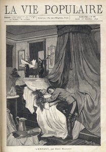 Un soldato disperato abbraccia il cadavere di una donna sdraiata in un letto. Illustrazione di Alfons Maria Mucha (Alphonse Marie Mucha) da Alphonse Mucha