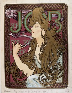 Manifesto pubblicitario per "Carta da sigarette Job" di Mucha