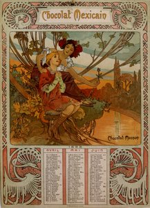 Calendario di Chocolate Masson illustrato da Mucha (1860 – 1939). un pittore ceco Art Nouveau