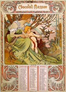 Calendario Chocolate Masson illustrato da Mucha da Alphonse Mucha