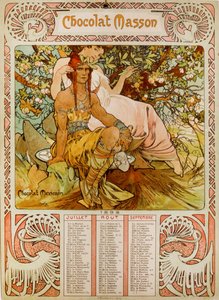 Calendario Chocolate Masson illustrato da Mucha da Alphonse Mucha