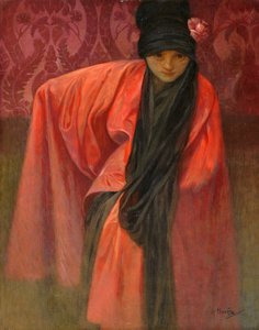 Ragazza in rosso da Alphonse Mucha