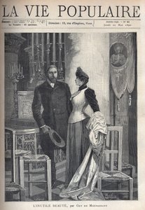 In una chiesa, una coppia bella ed elegante si alza tra le candele e prega Dio. Illustrazione di Alfons Maria Mucha da Alphonse Mucha