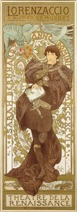 Lorenzaccio, raffigurante la figura in piedi di Sarah Bernhardt nel ruolo da Alphonse Mucha