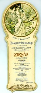 Menu di un banchetto popolare organizzato a Carcassonne il 7 aprile da Alphonse Mucha