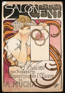 Poster pubblicitario della mostra di A. Mucha al Salon des Cent