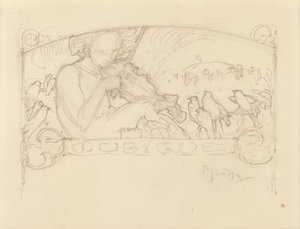 Studio di una donna che suona il violino da Alphonse Mucha