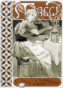 Giovane donna che cucina su un fornello a gas - pubblicità Maggi 