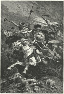 Gli Unni caricano alla Battaglia dei Campi Catalaunici, 451 (incisione) da Alphonse Marie de (after) Neuville