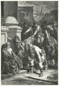 La morte del console romano Marco Papirio nel sacco gallico di Roma, 387 a.C. (incisione)