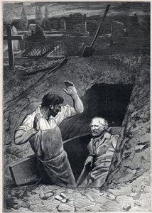Una resurrezione è quasi spaventosa quanto una morte: Fauchelevent e Jean Valjean - Illustrazione di Alphonse de Neuville per "I miserabili - Seconda parte: Cosette" di Victor Hugo 1862 da Alphonse Marie de Neuville
