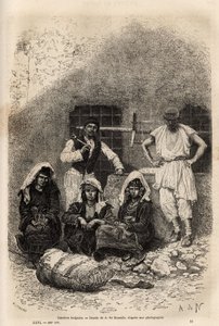 Lavoratori bulgari, vicino a Sofia, incisione dal disegno di A. De Neuville, che illustra il viaggio in Bulgaria, di Guillaume Lejean, nel 1867, pubblicato in "Le tour du monde" 1873, a cura di Edouard Charton, edizione Hachette, Parigi. Collezione Selva