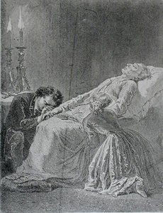 La morte di Jean Valjean, illustrazione da Les Miserables di Victor Hugo da Alphonse Marie de after Neuville