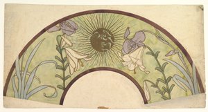 Progetto per un ventaglio con raggi di sole, gigli e iris, fine XIX - metà XX secolo da Alphonse Mucha
