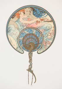 Le vent qui passe emporte la jeunesse. Il ventaglio, 1899 da Alphonse Mucha