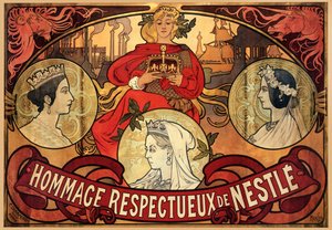 Poster pubblicitario per Nestlé, tributo al Giubileo di Diamante della Regina Vittoria, 1897