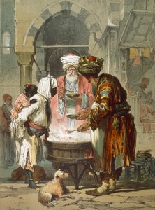 Donna a una fontana di strada Sebil, pub. 1865 da Amadeo Preziosi