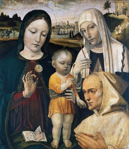 Madonna col Bambino, Santa Caterina da Siena e un monaco certosino