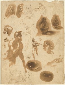 Studi di barattoli di vetro e figure (recto) da Ambrogio Figino