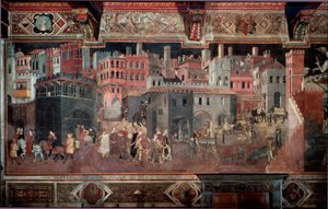 Gli effetti del buon e cattivo governo sulla città e la campagna. (dettaglio). Affresco di Ambrogio Lorenzetti (1290-1348)