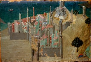 Veduta di una città fortificata vicino al mare (dettaglio) da Ambrogio Lorenzetti