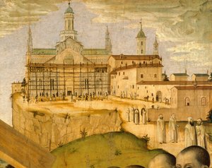 Costruzione della Certosa di Pavia, di Ambrogio da Fossano detto Bergognone (1453-1523 ca.), Italia XV secolo, dettaglio