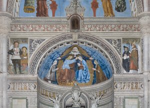 Incoronazione della Vergine Maria con Dio e lo Spirito Santo tra Francesco e Ludovico Sforza, 1500-1522 da Ambrogio da Fossano