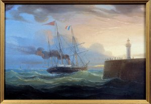 Vapore in uscita dal porto da Ambroise Louis Garneray