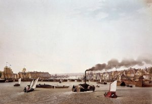 Vista del traffico fluviale sulla Senna a Rouen da Ambroise Louis Garneray