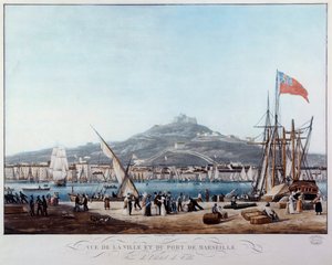 Vista del porto di Marsiglia durante la Restaurazione da Ambroise Louis Garneray