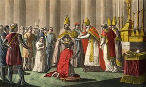 Carlo Magno (742-814) incoronato da Papa Leone III (c750-816) nella basilica di San Pietro a Roma il 25 dicembre 800 - Incoronazione di Carlo Magno (742-814) nell