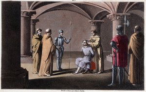 Childerico III detronizzato e rinchiuso da Pipino il Breve in un monastero a Saint Omer tra il 742 e il 749. Disegnato e inciso da Ambroise Tardieu nel 1825. da Ambroise Tardieu
