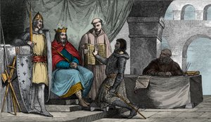 Luigi II (848-79) il Balbuziente riceve un giuramento di fedeltà da un nobile