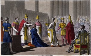 Luigi II consacrato una seconda volta al Concilio di Troyes da Giovanni VIII nel 879. Disegnato e inciso da Ambroise Tardieu nel 1825