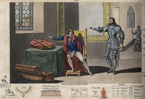Luigi XI (1423-1483) è tenuto prigioniero a Peronne, e dal suo appartamento può vedere la torre dove Carlo III morì dopo 6 anni di prigionia. Riconquistò la libertà solo dopo aver giurato sulla Croce di Carlo Magno che avrebbe mantenuto fedele il trattato. da Ambroise Tardieu